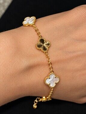 Gold Clover Link Bracelet with Mother-of-Pearl Accents